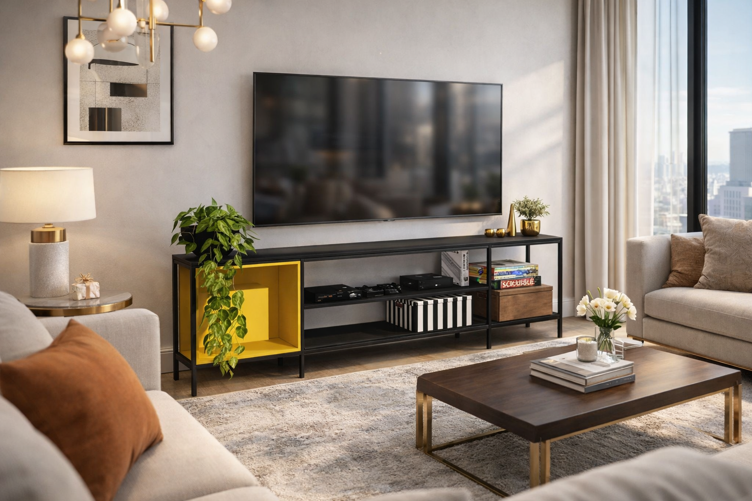 Rack para TV em metal e madeira