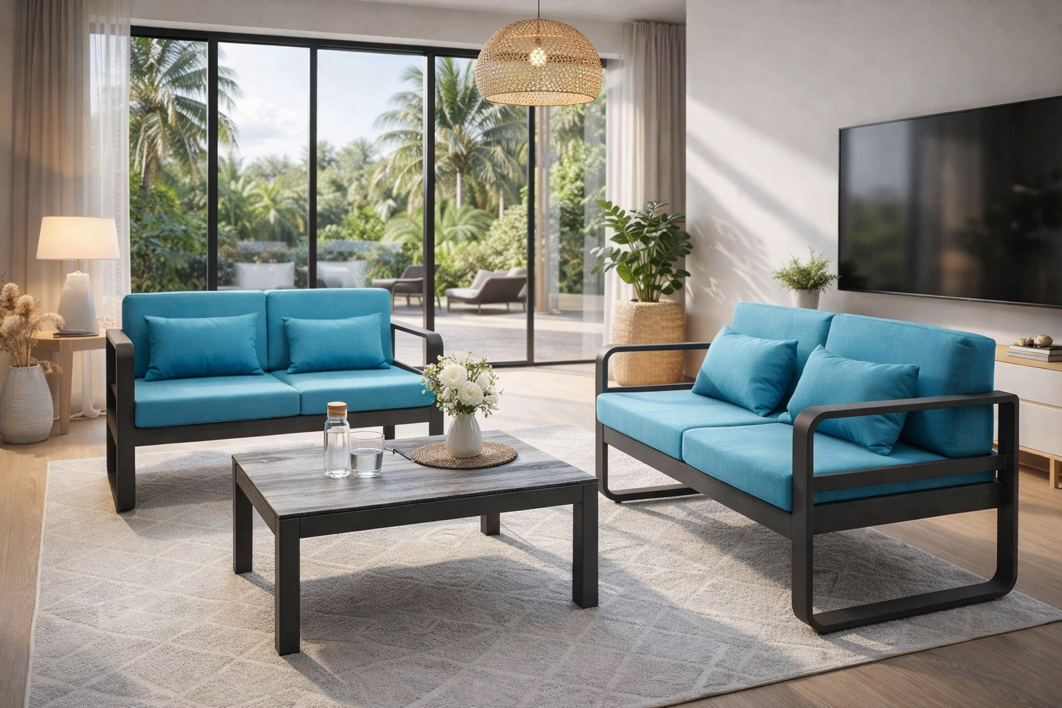 Sala de estar com móveis estilo industrial